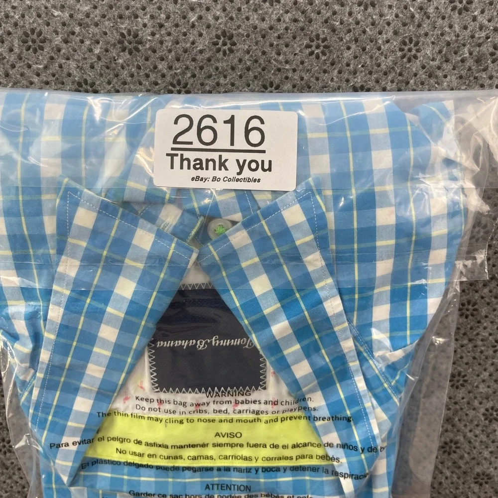 Tommy Bahama Mens Blue Gingham Pima Cotton Long Sleeve Button Down Shirt Large